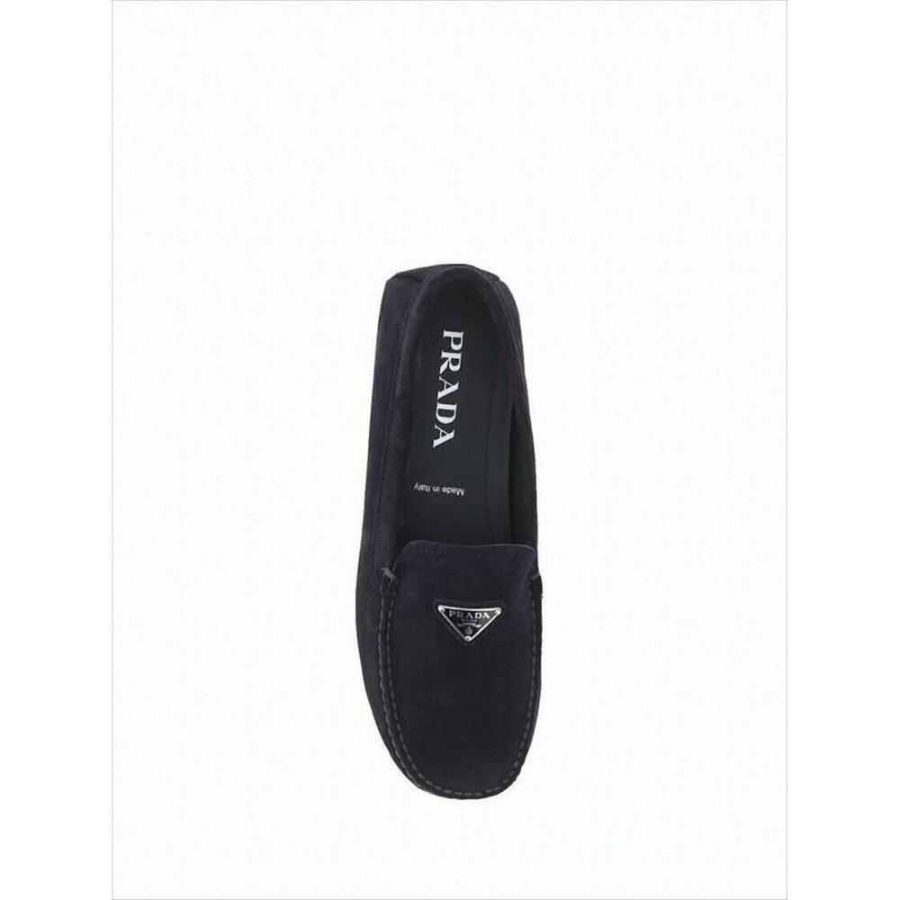 PRADA Black Suede Loafers with Metallic Triangle Emblem by Prada - Picture 4 of 4